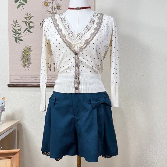 Turquoise Lace Trim Shorts Shoujo Girl JFashion Girly Lolita Harajuku Kawaii XS - Picture 1 of 9